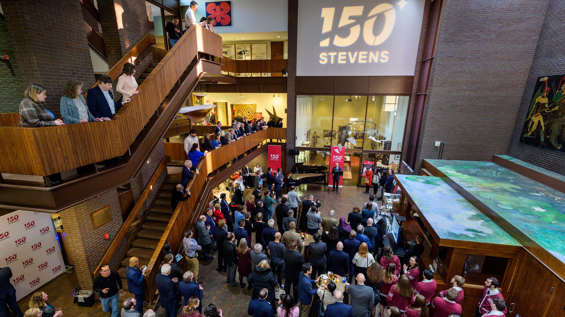 Overhead view of people gathering at the library