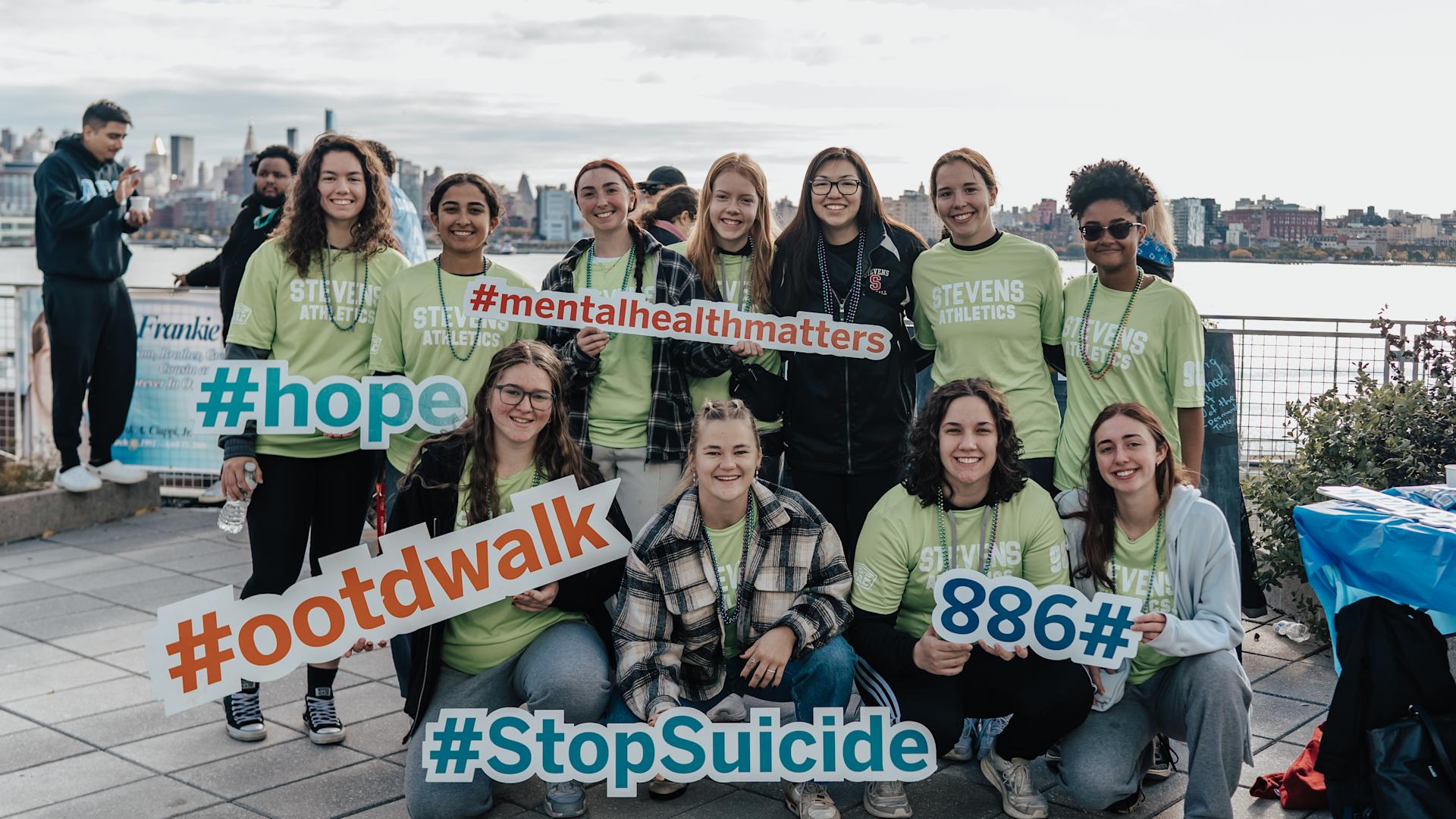 Student athletes attending 2023 Out of the Darkness Walk at Stevens