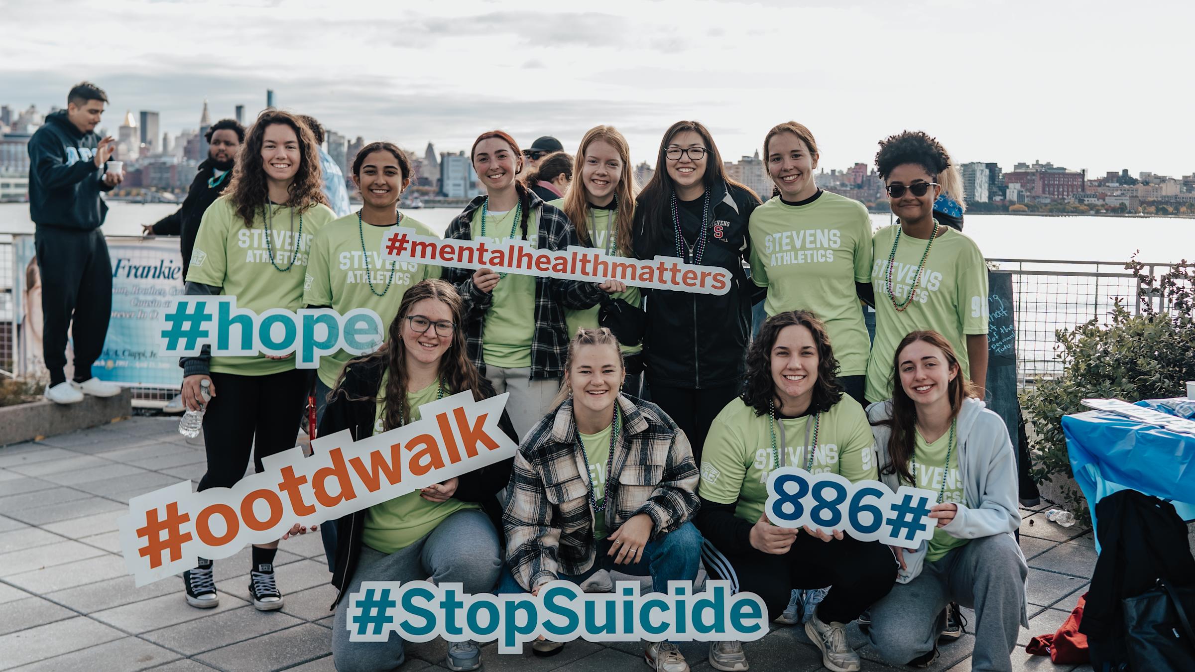 Student athletes attending 2023 Out of the Darkness Walk at Stevens