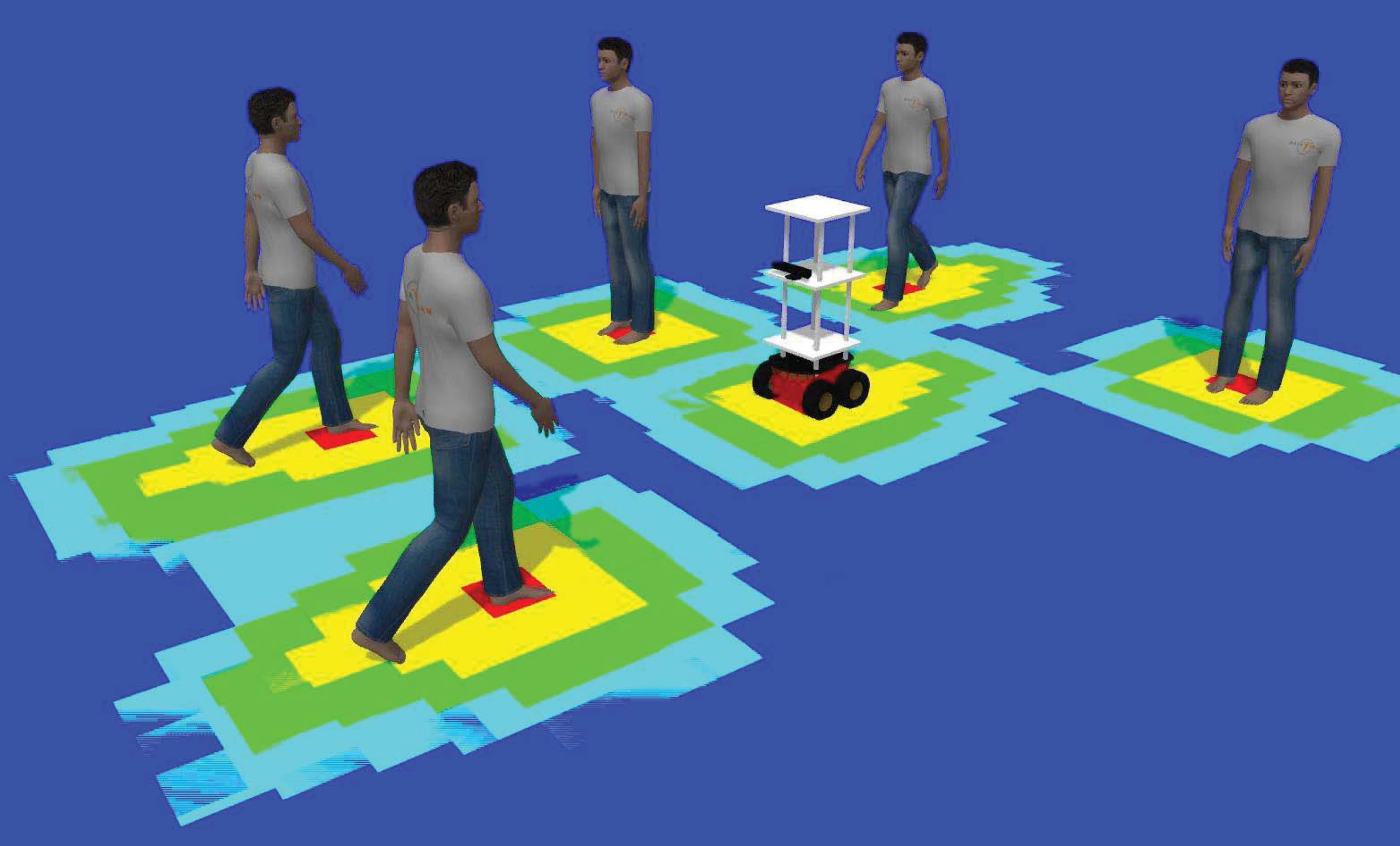 Illustration of humans and robots walking