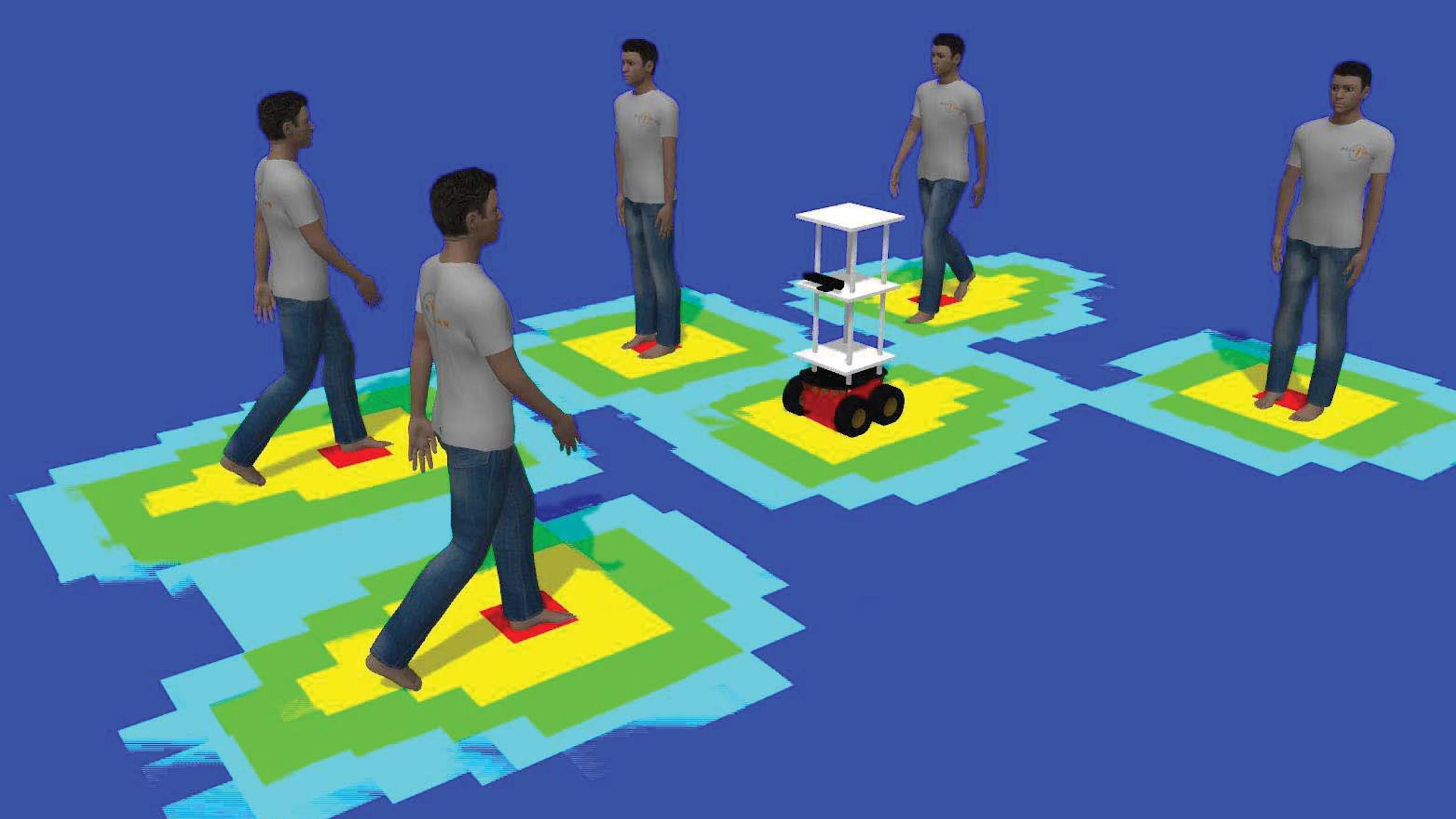 Illustration of humans and robots walking