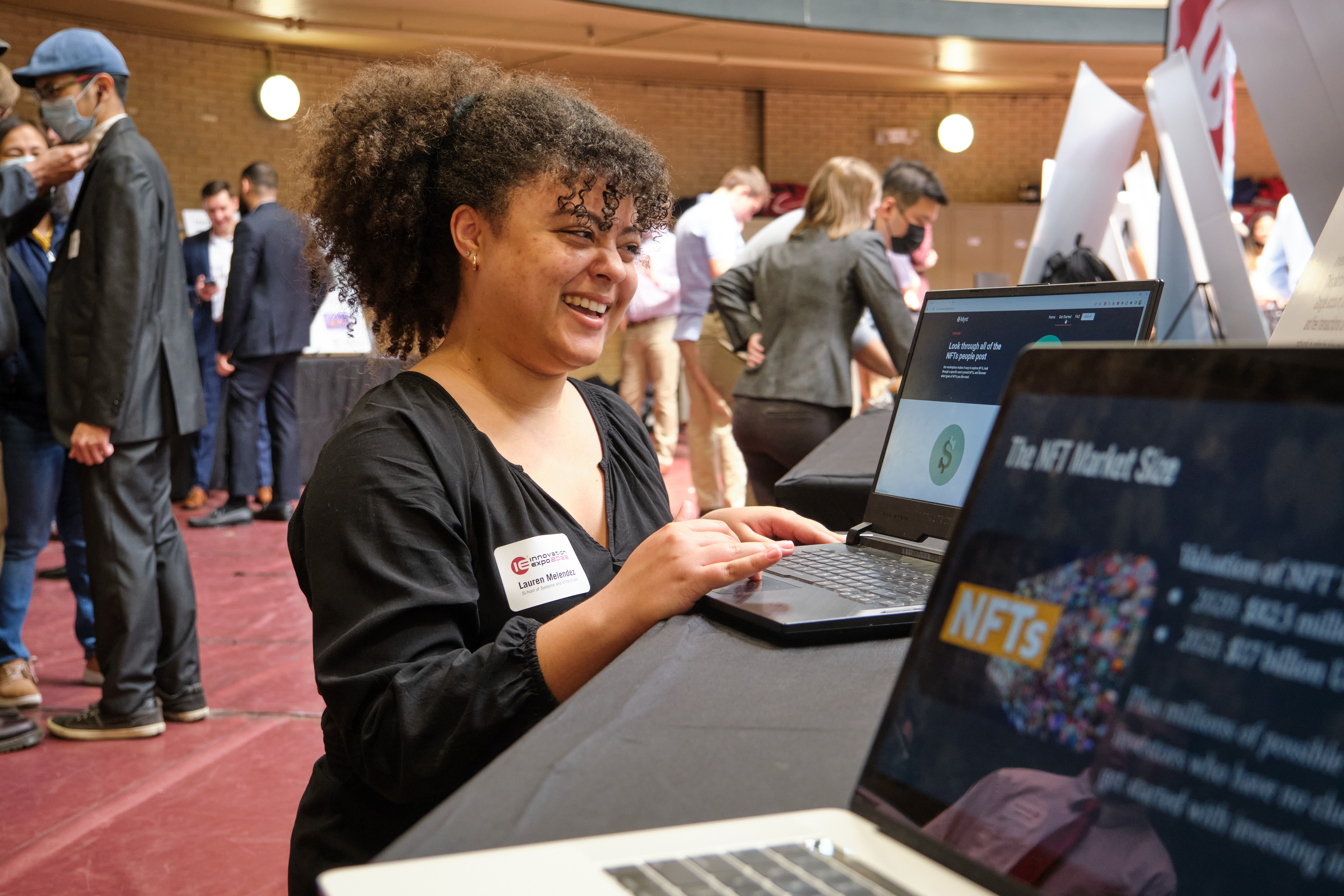 Student using laptop.