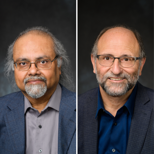 A dual photo of Dibs Sarkar and Christos Christodoulatos