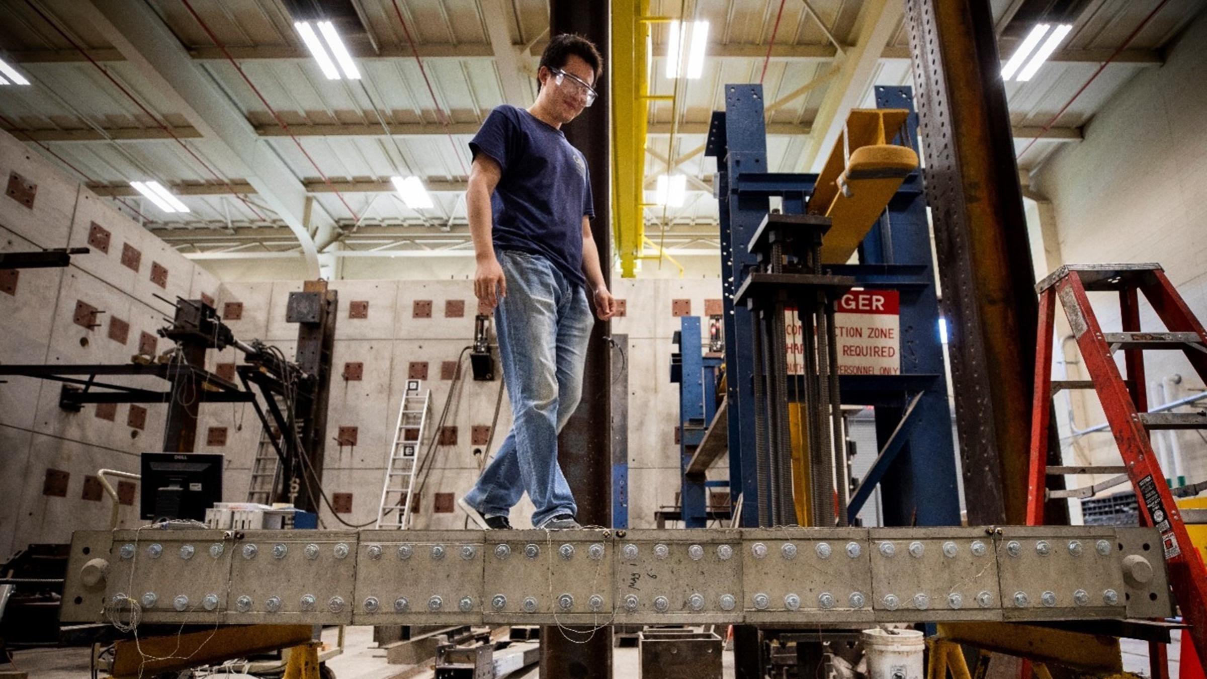 Person walks on LEGO-inspired smart concrete blocks