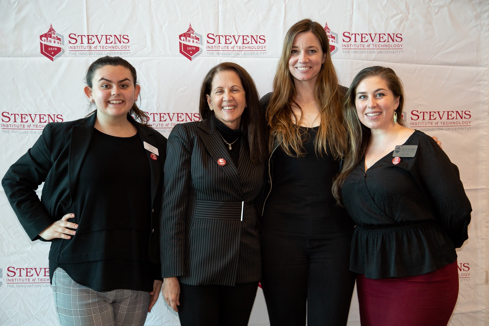 (l-r) Emily Kovelesky ’21, Malena Higuera '75, Deanne Bell and Liliana Delman, assistant director for diversity education  