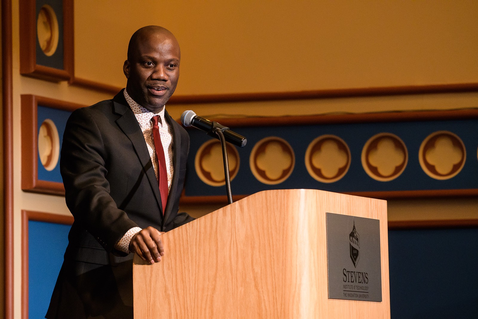 Shaun Harper at the podium at Stevens' DeBaun Auditorium