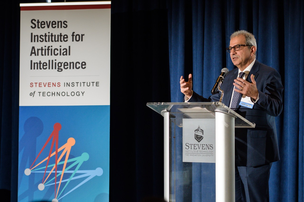 Stevens President Nariman Farvardin speaking at event