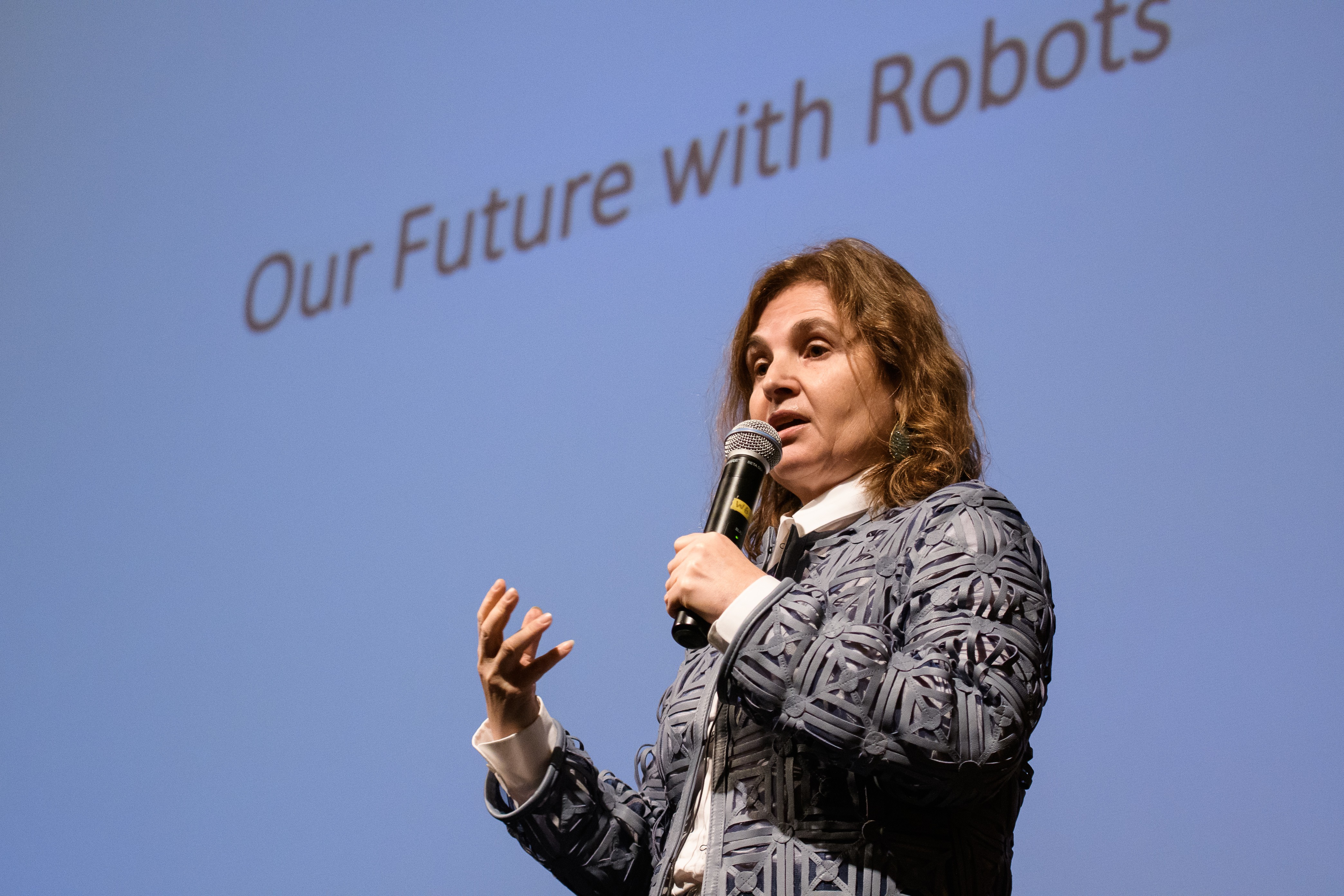 Daniela Rus on the stage at DeBaun Auditorium