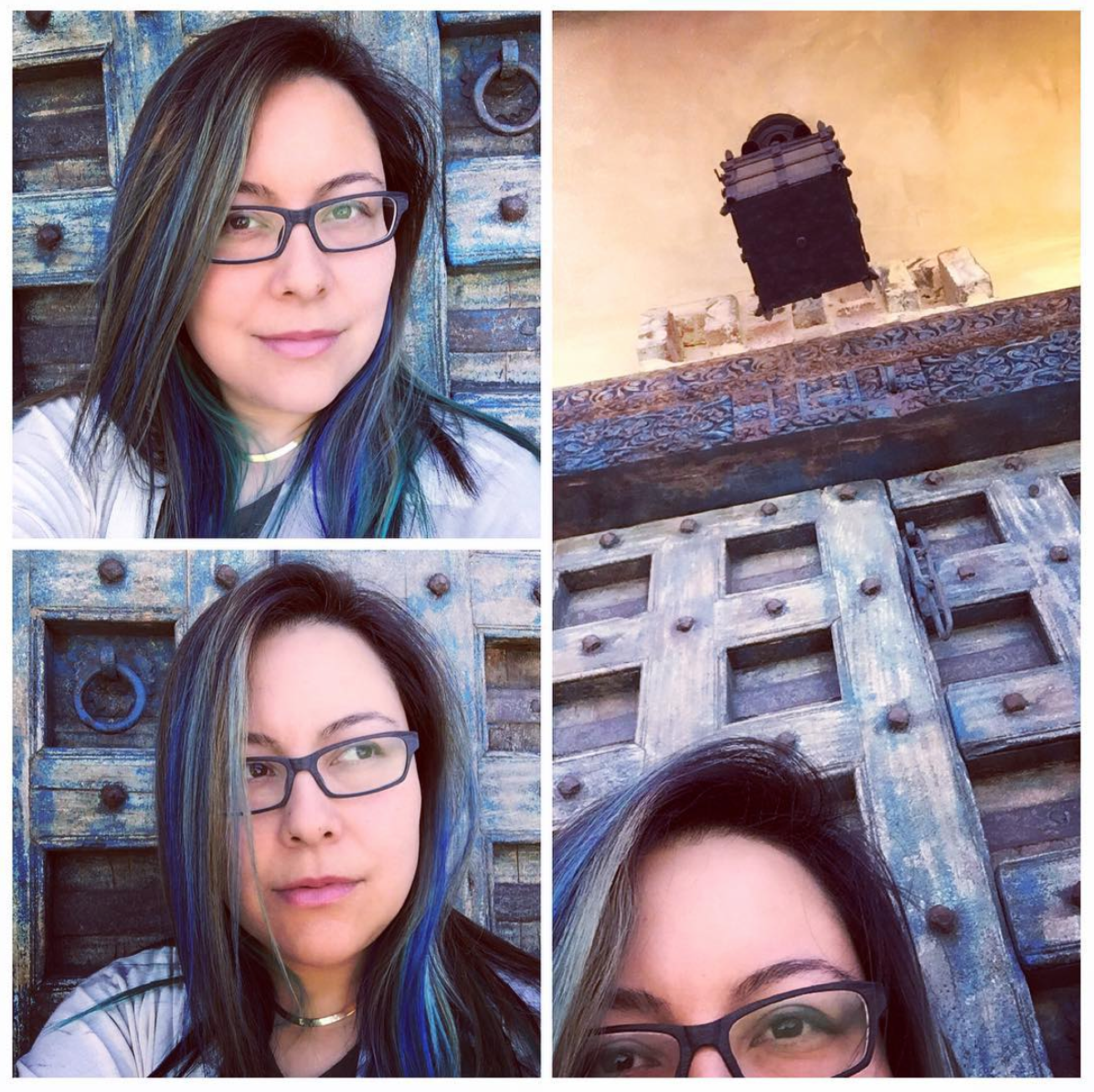 A collage of photos of Julia Howe against a dark background