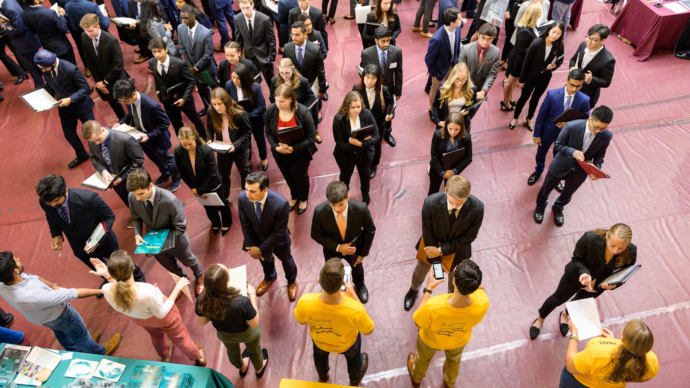 Inside Walker Gym where hundreds of students line up to speak to recruiters