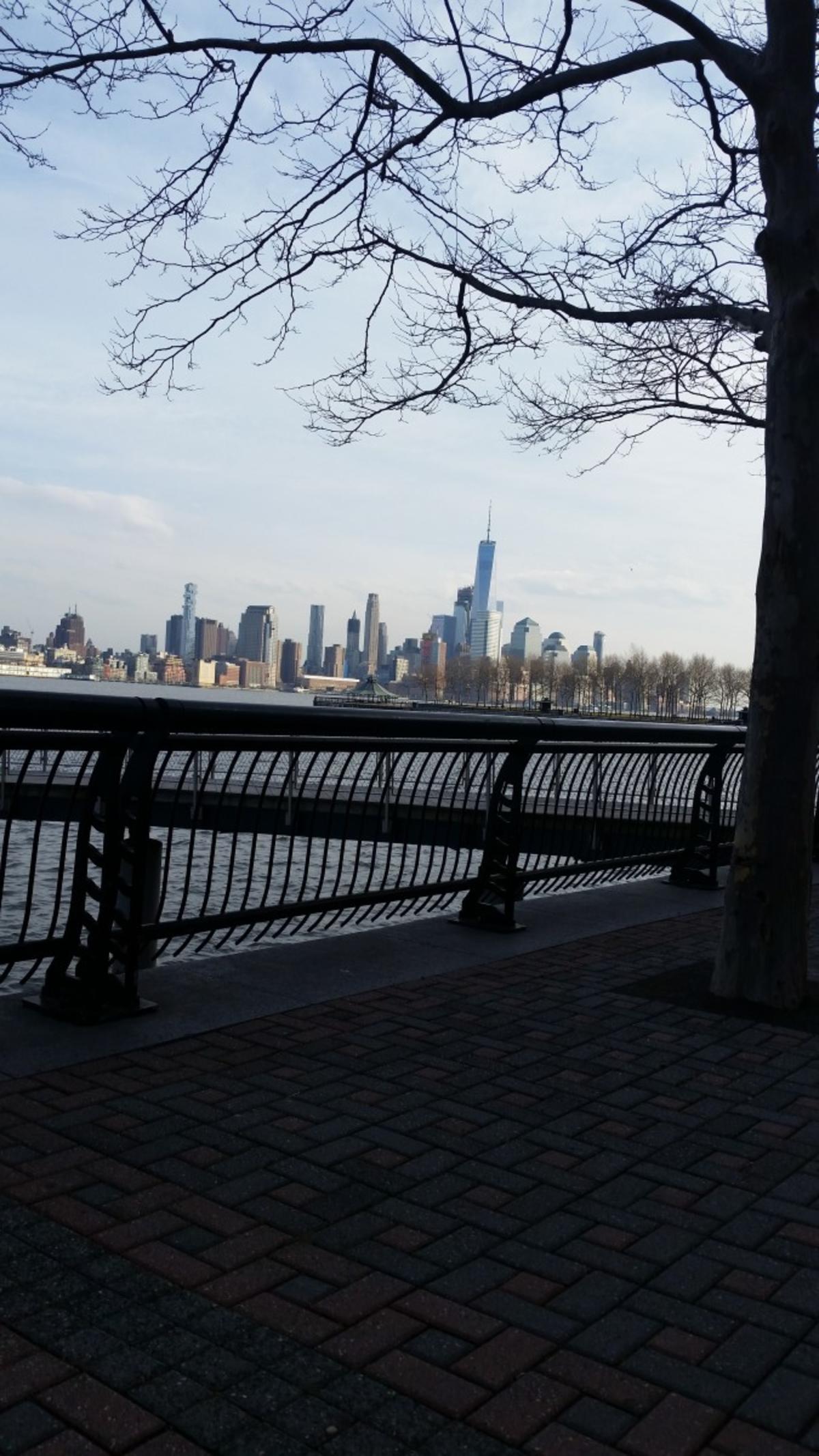 A view of the NYC skylike and Hudson River from Hoboken, N.J