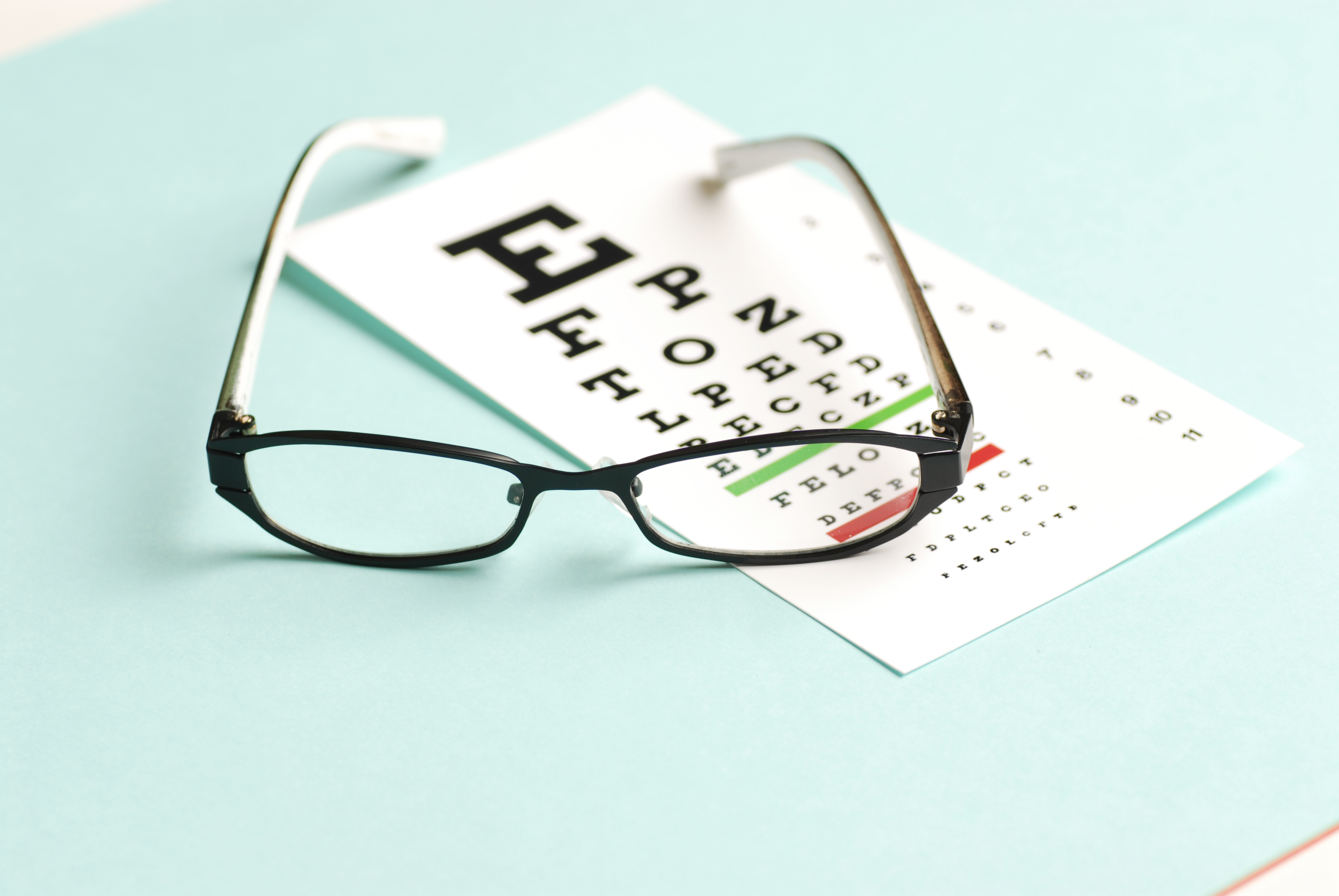 photo of glasses and eye exam chart