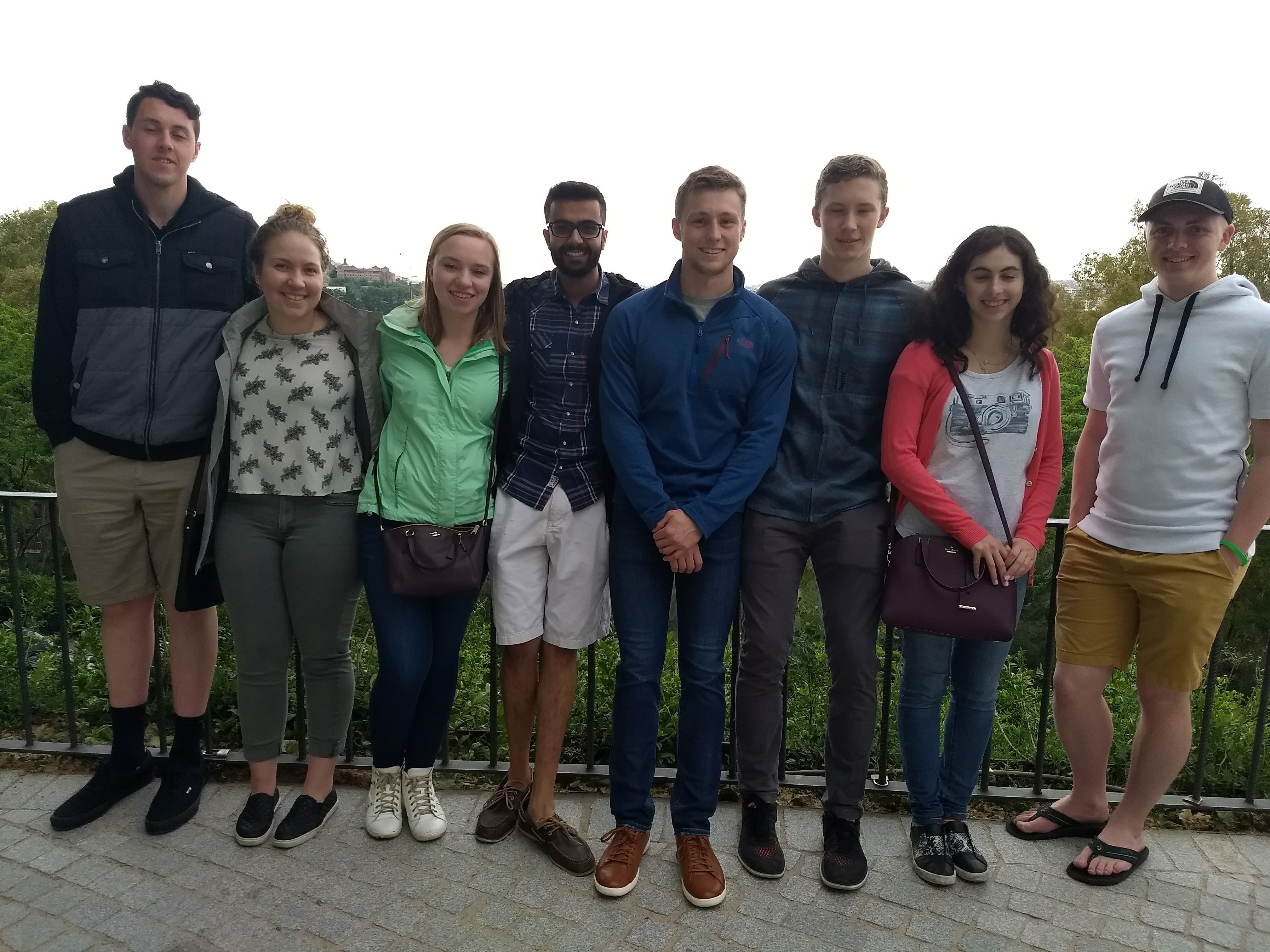 CAPTION: Stevens students in the sustainable energy summer program, from left to right: Liam McAlister, Laurie Prinz, Jenny Bukowski, Rohan Desai, Jonas Lackey, Trevor Hinds, Chana Meystelman and PJ LoBello. CREDIT: Ron Besser