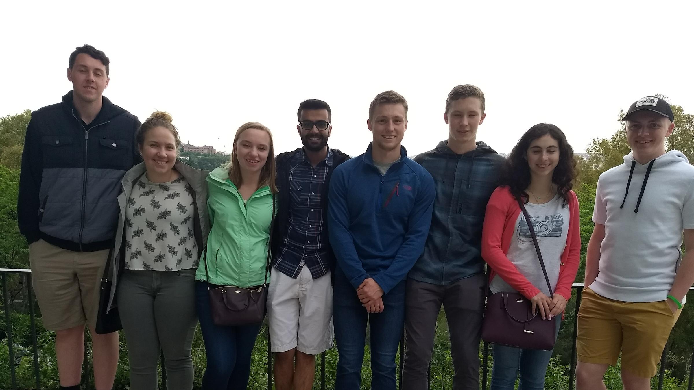 CAPTION: Stevens students in the sustainable energy summer program, from left to right: Liam McAlister, Laurie Prinz, Jenny Bukowski, Rohan Desai, Jonas Lackey, Trevor Hinds, Chana Meystelman and PJ LoBello. CREDIT: Ron Besser