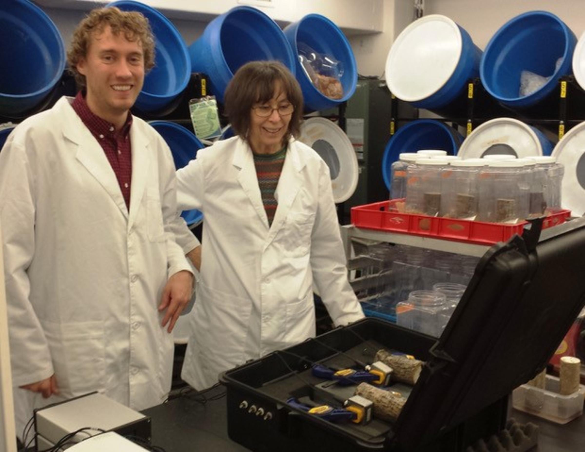 Stevens and USDA researchers in a lab