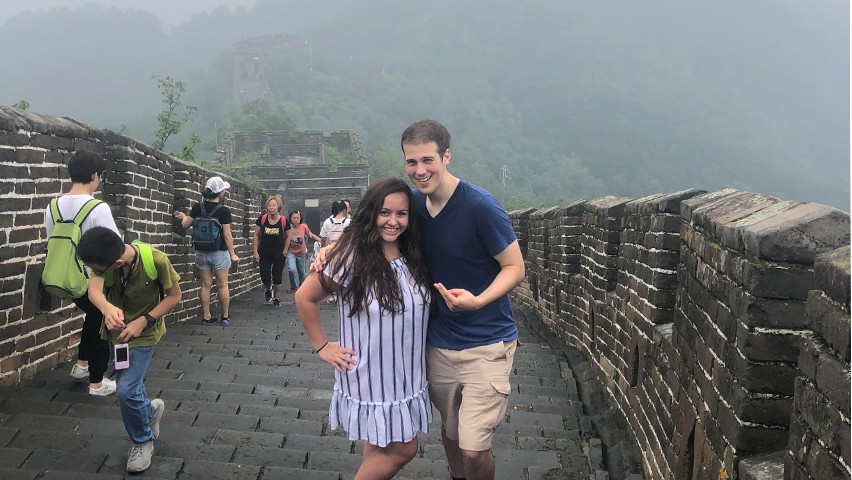 Mary McNeil and Matthew Falco on the Great Wall as part of the Experiencing China Tsinghua International Summer School program. CREDIT: Matthew Falco.