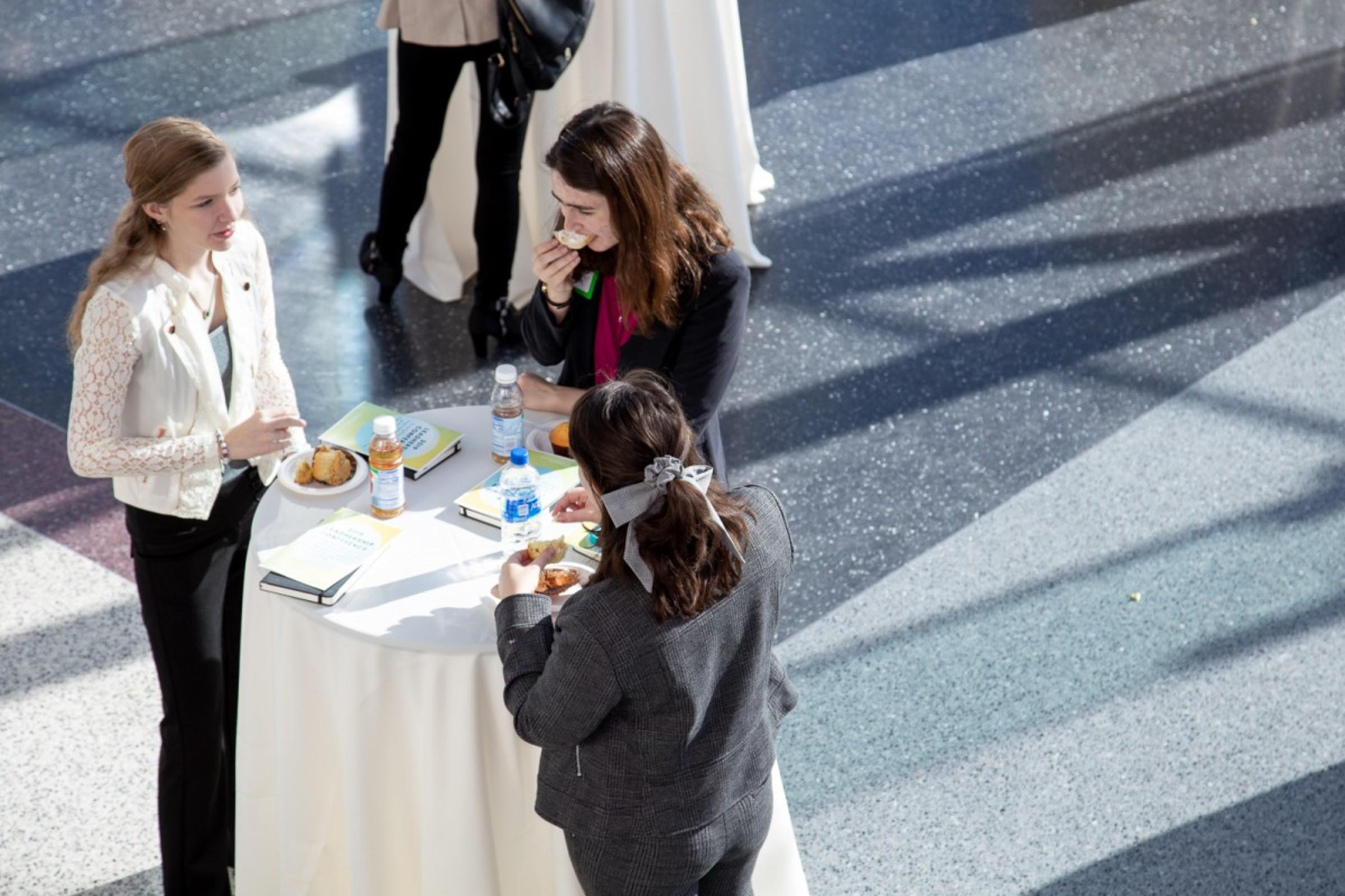Attendees at the welcome reception in the Babbio atrium