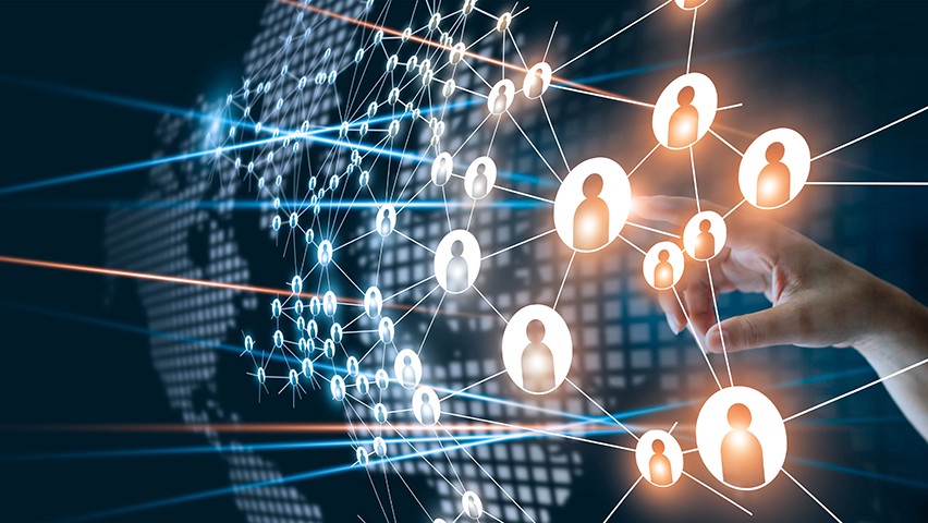 Stock image depicting a global network connecting users.