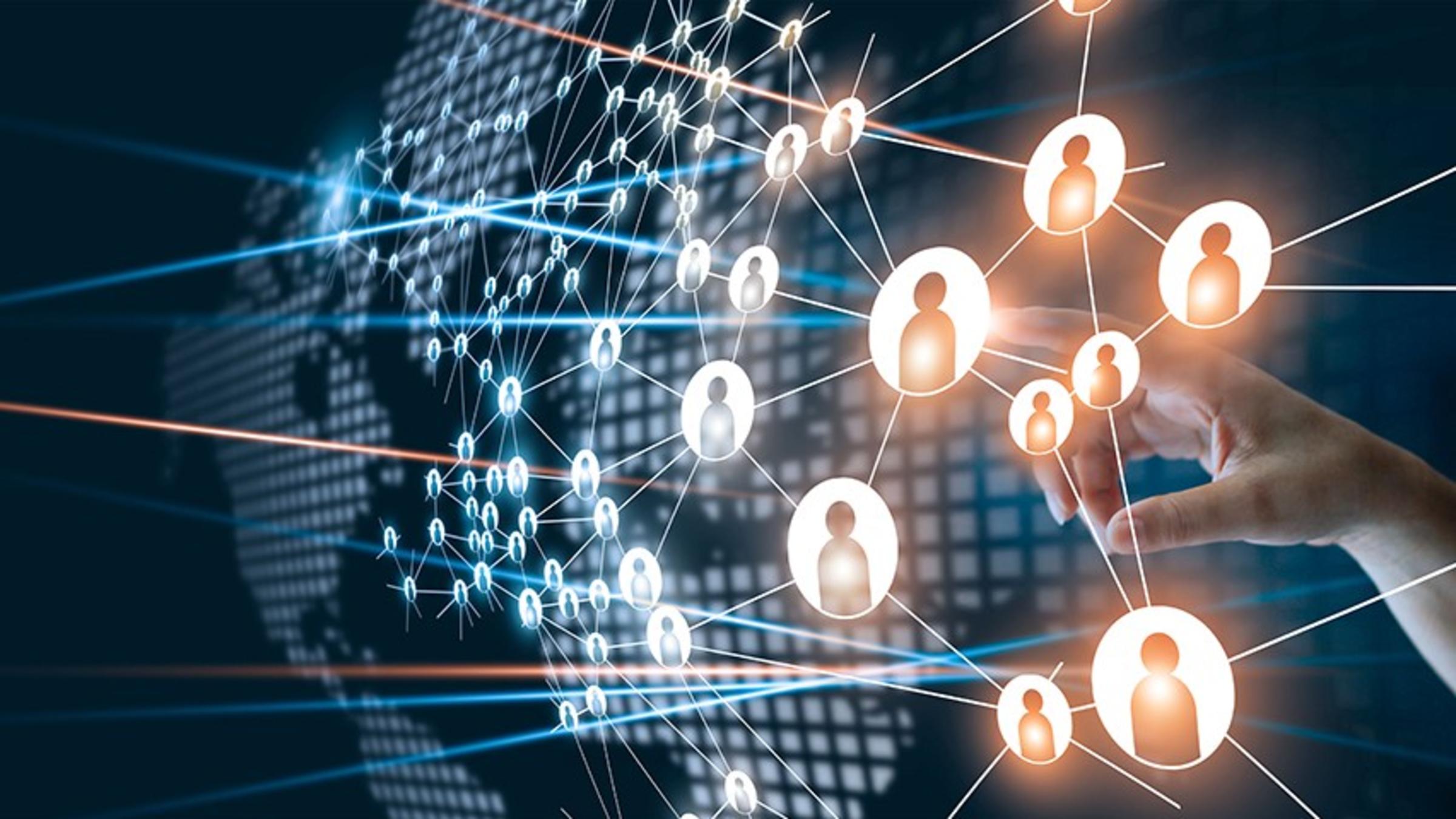 Stock image depicting a global network connecting users.