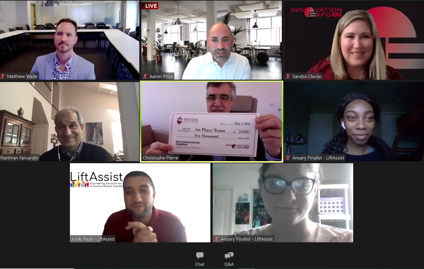 The winning team is announced and presented with a $10,000 prize via Zoom