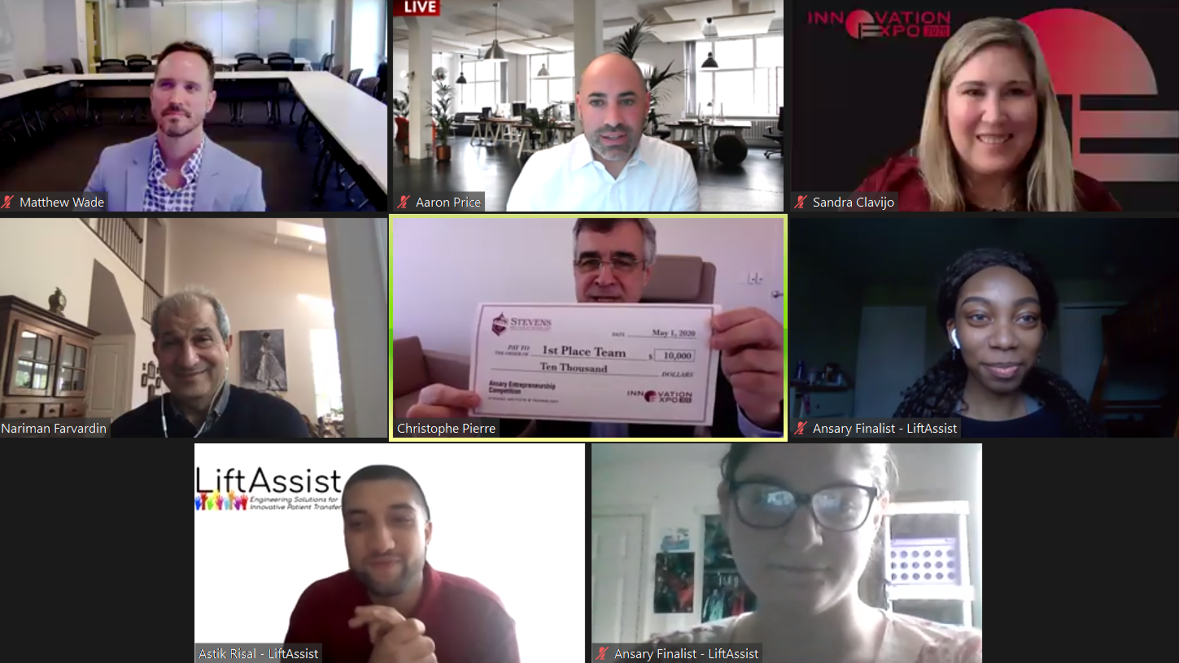 The winning team is announced and presented with a $10,000 prize via Zoom