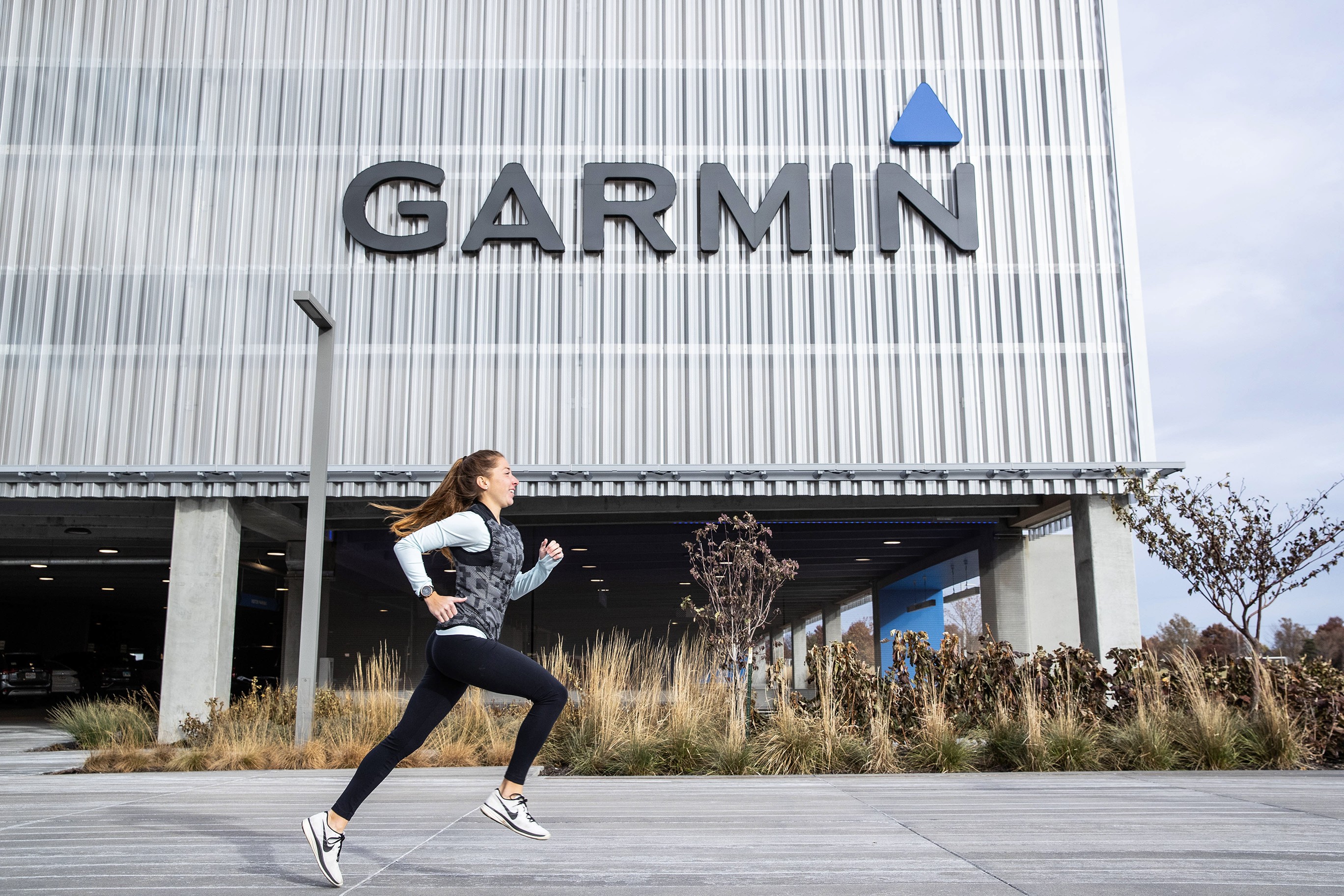 Amy Regan '17, on a run at the Garmin campus