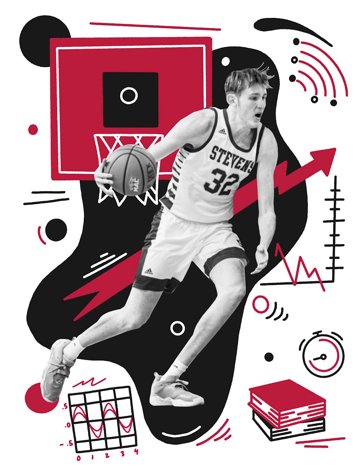 Photo illustration of Jack Spellman playing basketball.