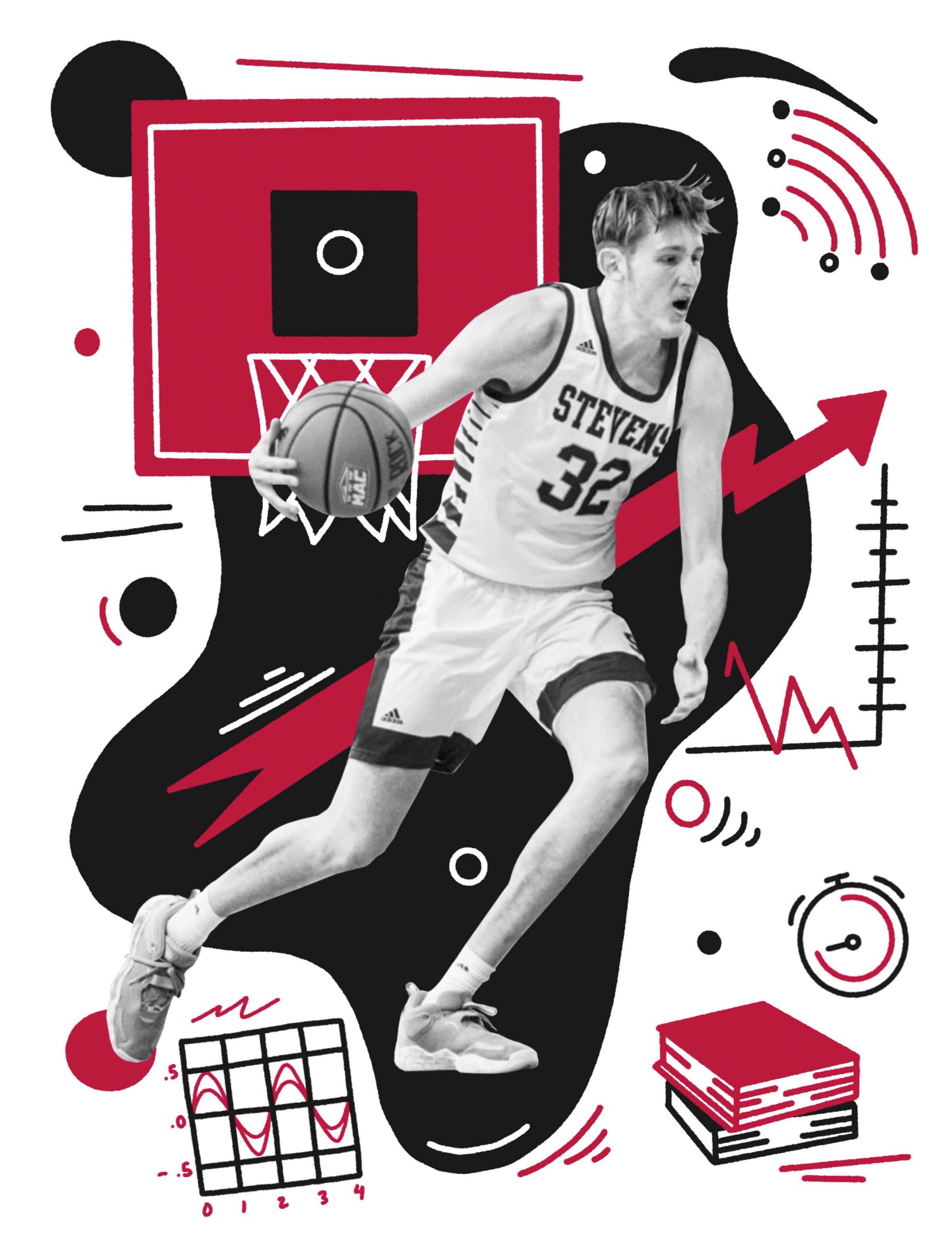 Photo illustration of Jack Spellman playing basketball.