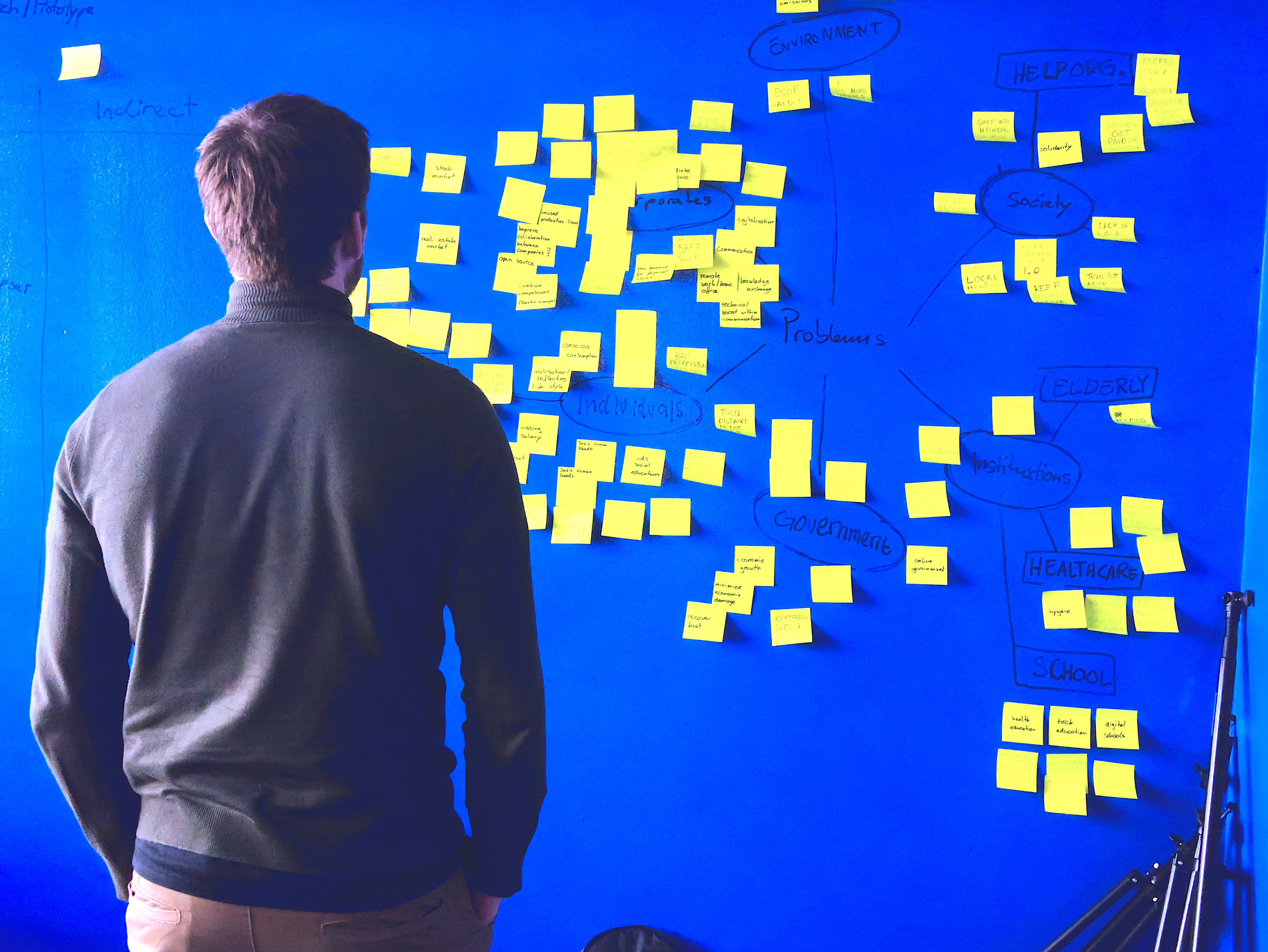 Man standing in front of board full of post-it notes