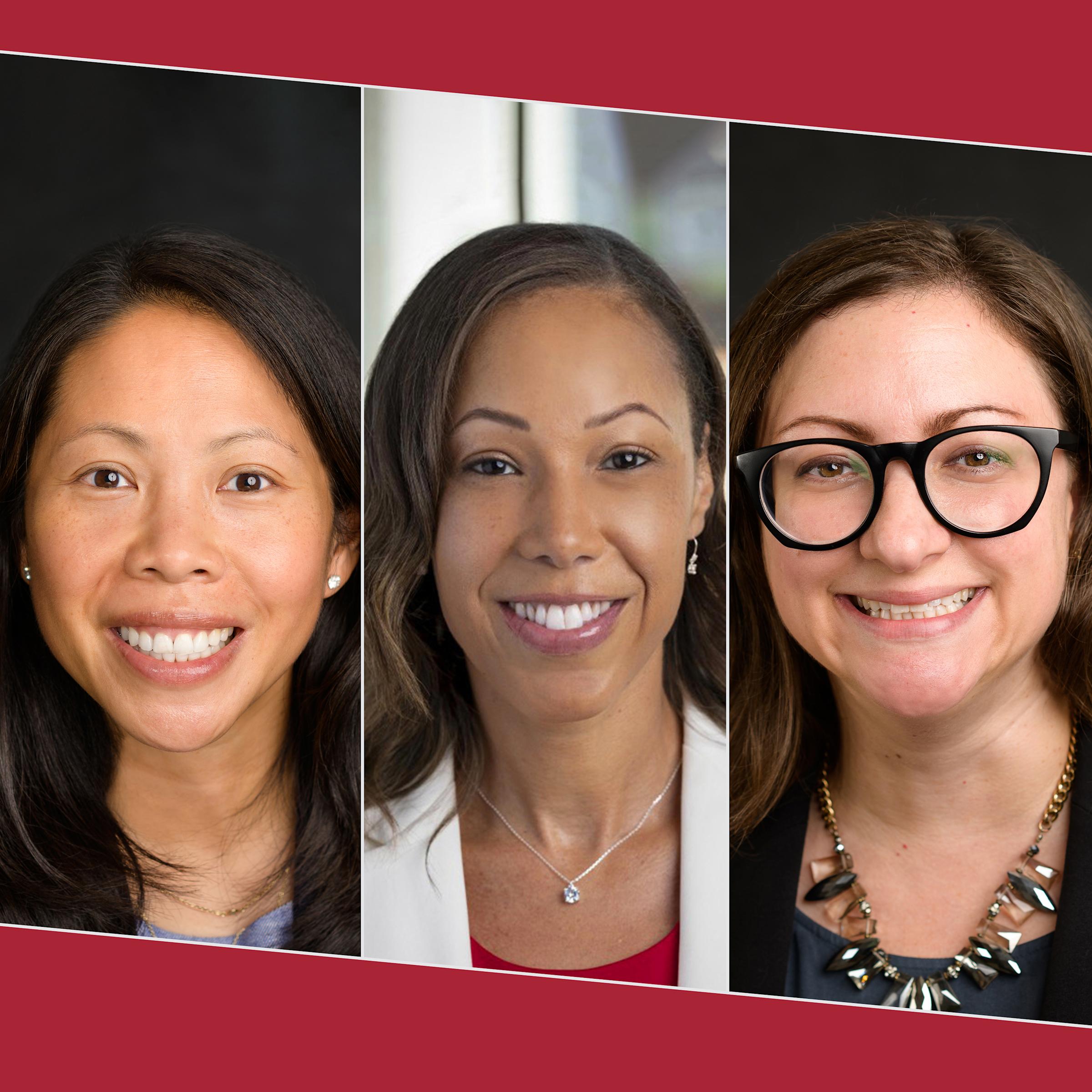 Headshots of Cindy Chin, Sheraine Gilliam and Sara Klein