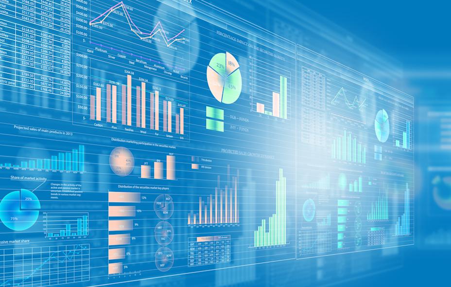 Information dashboard displaying many charts and graphs